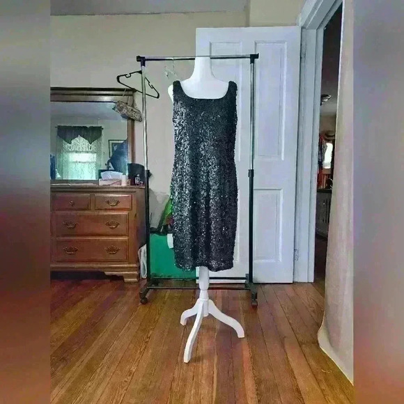 LELA ROSE FOR HSN Classic Black Sequin Evening Cocktail Womens Dress Size 10 - Picture 11 of 11